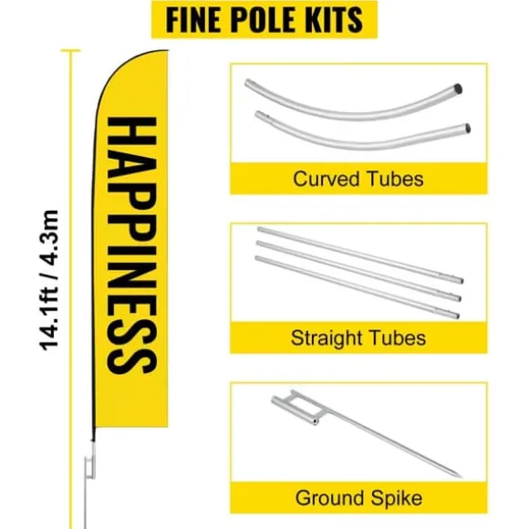 Reklameflagstang: 10 x fjerflag, 16 fod vindstille sæt med jordspyd, inkl. 6 Swooper-flag - perfekt til butiksskiltning!