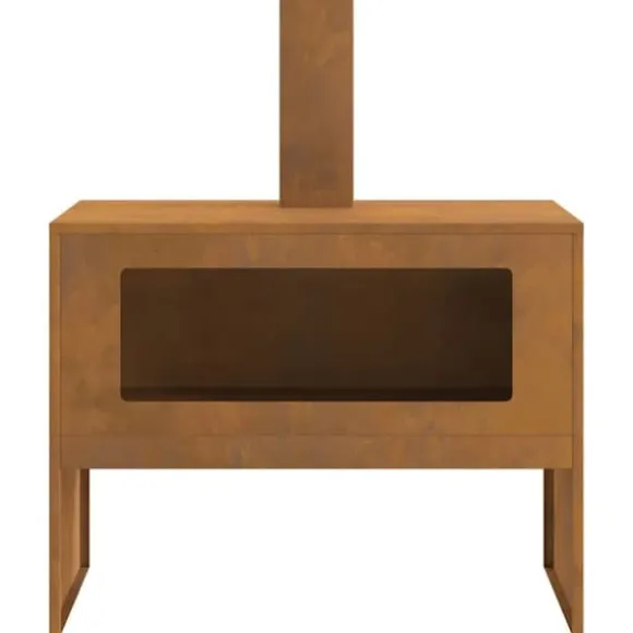 Rektangulær bålsted i stål - Pulverlakeret design | Størrelse: 80x50x96 cm | Farve: Brun