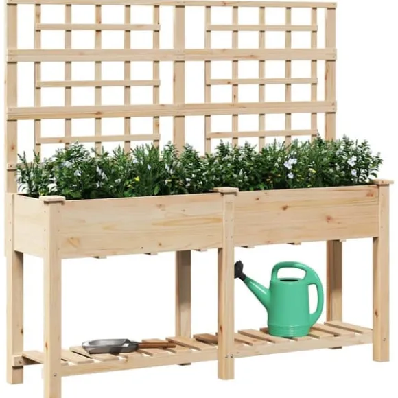 Rektangulær havekasse med espalier og hylde - Holdbart fyrretræ | Farve: Beige | Størrelse: 161x46x152.5 cm