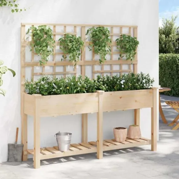 Rektangulær havekasse med espalier og hylde - Holdbart fyrretræ | Farve: Beige | Størrelse: 161x46x152.5 cm