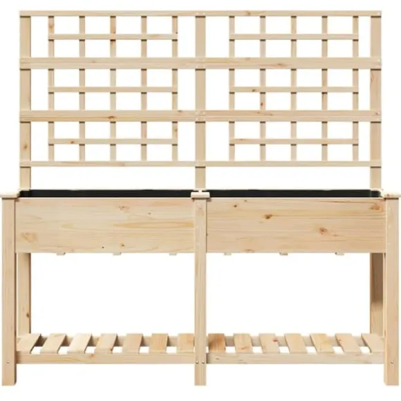 Rektangulær havekasse med espalier og hylde - Holdbart fyrretræ | Farve: Beige | Størrelse: 161x46x152.5 cm