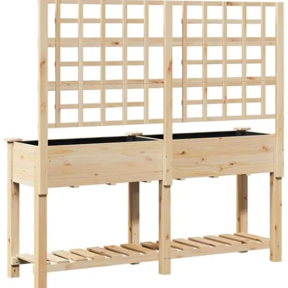 Rektangulær havekasse med espalier og hylde - Holdbart fyrretræ | Farve: Beige | Størrelse: 161x46x152.5 cm