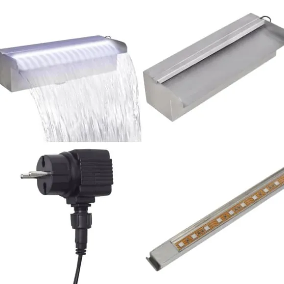 Rektangulær vandfaldsfontæne med LED-lys rustfrit stål 30 cm - Fontæne Til Pool - Fontæner Til Pools - Home & Living