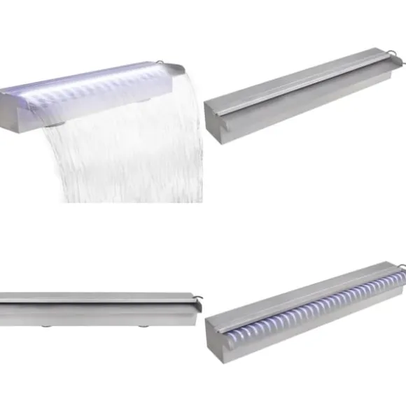 Rektangulær vandfaldsfontæne med LED-lys rustfrit stål 60 cm - Fontæne Til Pool - Fontæner Til Pools - Home & Living