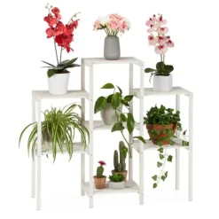 Robust blomsterhylde i træ, hvid