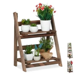 Robust blomstertrappe i træ mørkebrun