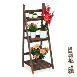 Robust blomstertrappe i træ mørkebrun