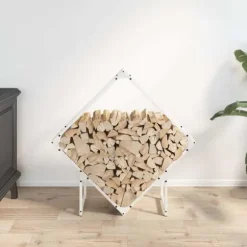 Robust brændestativ i koldvalset stål | Størrelse: 80x25x80 cm | Farve: Hvid