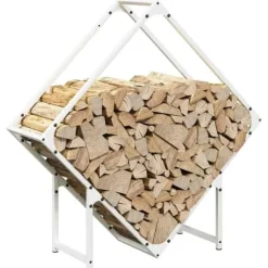 Robust brændestativ i koldvalset stål | Størrelse: 80x25x80 cm | Farve: Hvid