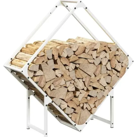 Robust brændestativ i koldvalset stål | Størrelse: 80x25x80 cm | Farve: Hvid