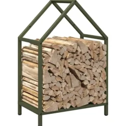 Robust brændestativ i koldvalset stål - Pejsebrændeholder | Farve: Olivengrøn | Størrelse: 40x25x60 cm