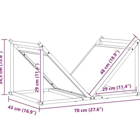 Robust brændestativ i koldvalset stål - Brændeholder | Farve: Antracitgrå | Størrelse: 70x43x34,5 cm