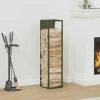 Robust brændestativ i koldvalset stål | Størrelse: 25x25x100 cm | Farve: Olivengrøn