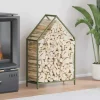 Robust brændestativ i koldvalset stål | Størrelse: 60x25x90 cm | Farve: Olivengrøn