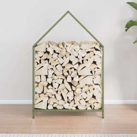 Robust brændestativ i koldvalset stål | Størrelse: 60x25x90 cm | Farve: Olivengrøn