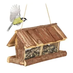 Robust fuglefoderhus med bark