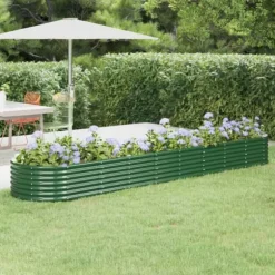 Robust plantekasse i galvaniseret stål - Højbed | Farve: Grøn | Størrelse: 368x80x36 cm