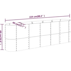 Robust plantekasse i galvaniseret stål - Højbed | Størrelse: 224x40x68 cm | Farve: Grå