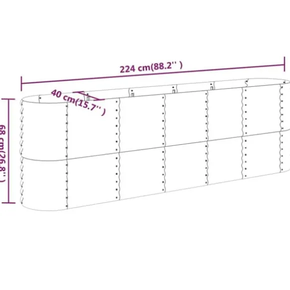 Robust plantekasse i galvaniseret stål - Højbed | Størrelse: 224x40x68 cm | Farve: Grå