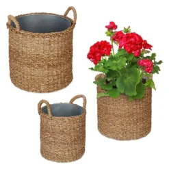Robust plantekurv med zinkskål, sæt med 3