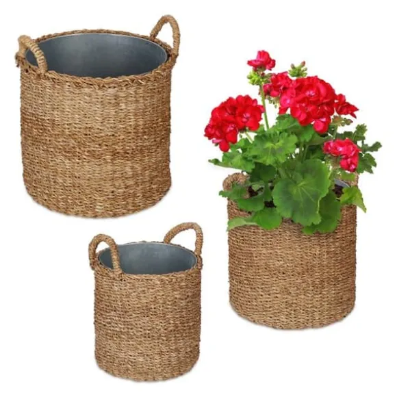 Robust plantekurv med zinkskål, sæt med 3