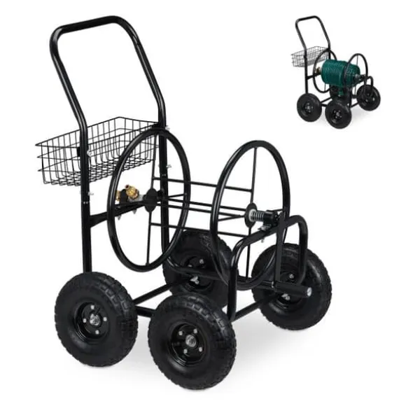 Robust slangevogn med 4 hjul, sort