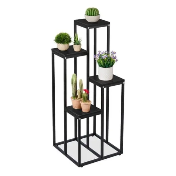 Robust sort blomstertrappe med 4 hylder