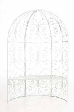 Romantisk halv pavillon med bænk - Havepavillon - Bæredygtig jerndesign | Farve: Antik hvid