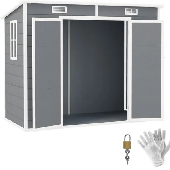 Rootz 2,4 x 1,3 m havehus - skur - opbevaringsenhed - vejr og UV -resistent - 238 cm x 125 cm x 165/183 cm - grå
