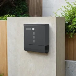 Rootz Black Mailbox - Postbox - Secure Letter Box - Visningsvindue og navneskilt - pulverlakeret stål - 30,5 cm x 9,5 cm x 33,3 cm