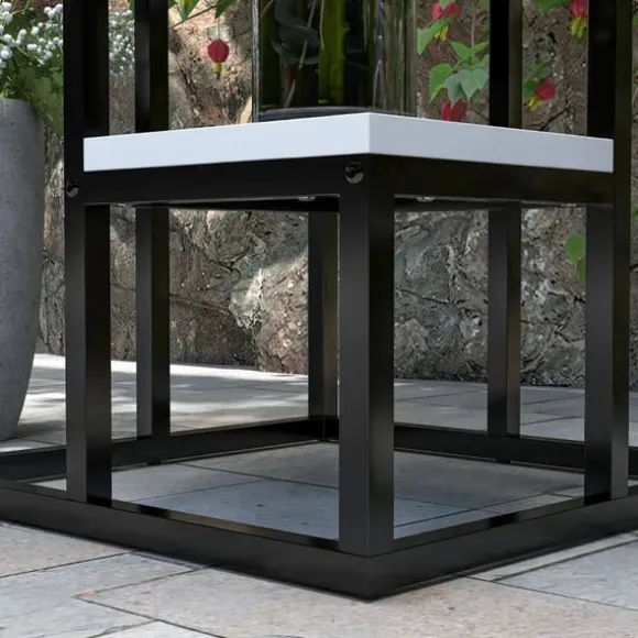 Rootz blomsterhylde - 4 etagers plantehylde - blomsterstativ - indendørs og udendørs - metalramme - grantræ - sort + hvid - 34L x 34W x 70H cm