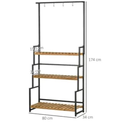 Rootz blomsterstativ - 3-etagers plantestativ med fastgørelseskroge - plantestativ i naturtræ - naturlig - 80 cm x 36 cm x 174 cm