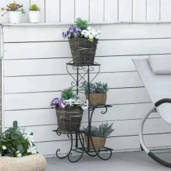 Rootz blomsterstativ - metal blomsterstativ - 4 niveauer plantehylde - blomsterstige - blomsterstativ til indendørs og udendørs - Have - Balkon - Sort | CDON