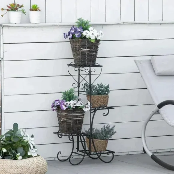 Rootz blomsterstativ - metal blomsterstativ - 4 niveauer plantehylde - blomsterstige - blomsterstativ til indendørs og udendørs - Have - Balkon - Sort | CDON