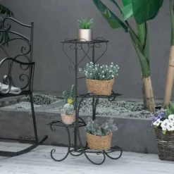 Rootz blomsterstativ - metal blomsterstativ - 4 niveauer plantehylde - blomsterstige - blomsterstativ til indendørs og udendørs - Have - Balkon - Sort | CDON