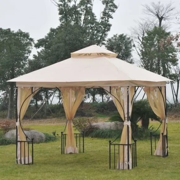 Rootz Castile Garden Gazebo - Sort, Brun - Metal, Polyester - 118,11 cm x 118,11 cm x 108,27 cm