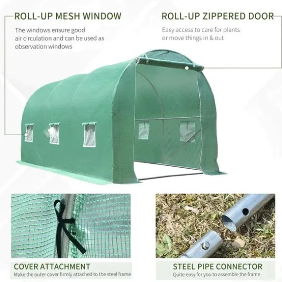 Rootz Drivhus - Walk-in Drivhus - Folie Drivhus - Tomat Drivhus - Folie Tunnel - Grøn - 395 X 195 X 190 Cm