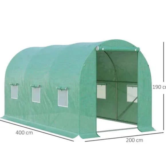 Rootz Drivhus - Walk-in Drivhus - Folie Drivhus - Tomat Drivhus - Folie Tunnel - Grøn - 395 X 195 X 190 Cm