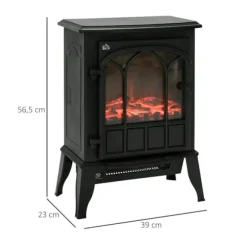 Rootz elektrisk pejs - LED Flames - 1000/2000 W - Justerbar temperatur - Lysstyrke - Metal - 39 x 23 x 56,5 cm