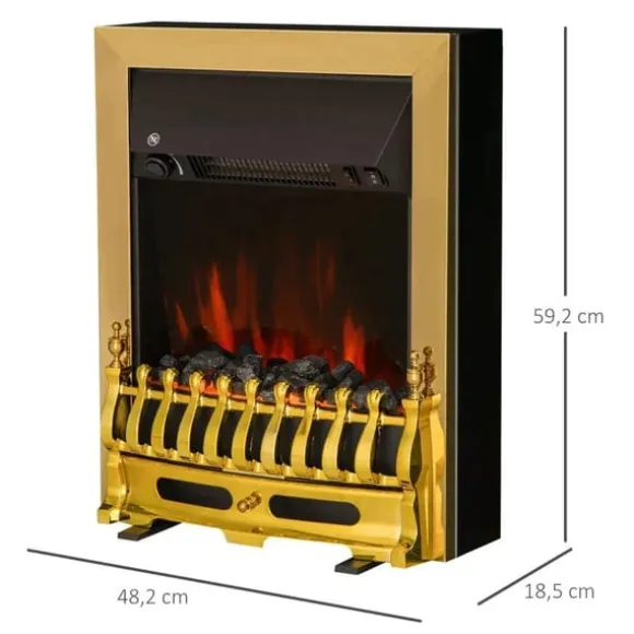 Rootz Elektrisk Pejs - Pejs - El Pejseovn - Pejseovn - Fritstående - Pejsflamme - 1000/2000W - Guld - 48,2 X 18,5 X 59,2 Cm