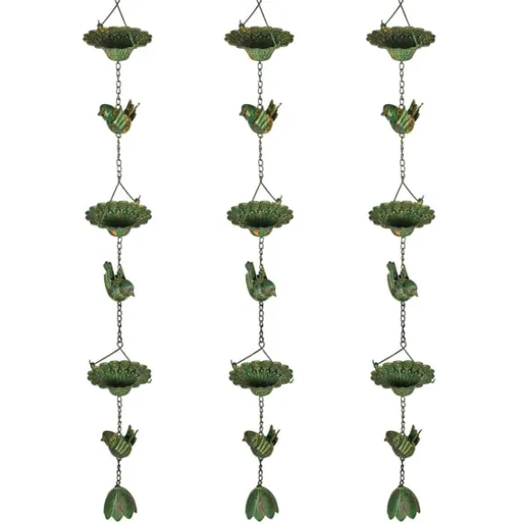 Rootz 3er Set Rain Chain - Drain Chain - Rainflow Chain - Korrosionsbestandig - 123 cm X Ø12CM til let havedekoration