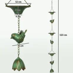 Rootz 3er Set Rain Chain - Drain Chain - Rainflow Chain - Korrosionsbestandig - 123 cm X Ø12CM til let havedekoration