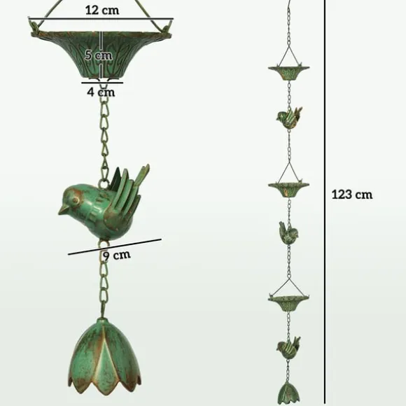 Rootz 3er Set Rain Chain - Drain Chain - Rainflow Chain - Korrosionsbestandig - 123 cm X Ø12CM til let havedekoration