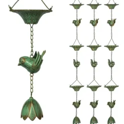 Rootz 3er Set Rain Chain - Drain Chain - Rainflow Chain - Korrosionsbestandig - 123 cm X Ø12CM til let havedekoration