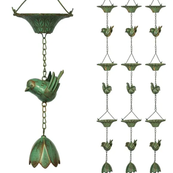 Rootz 3er Set Rain Chain - Drain Chain - Rainflow Chain - Korrosionsbestandig - 123 cm X Ø12CM til let havedekoration