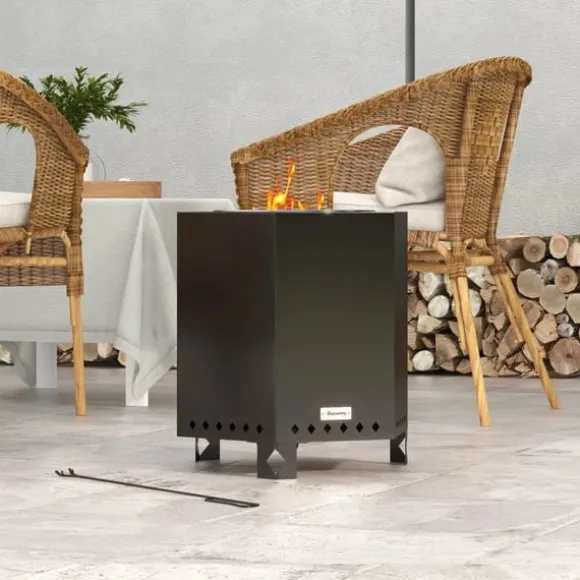 Rootz Fire Bowls - Inklusiv poker - Fire Barrel - Robust konstruktion - Rustfrit stål - Sort - 45L x 38,8W x 46,5H cm