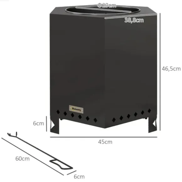 Rootz Fire Bowls - Inklusiv poker - Fire Barrel - Robust konstruktion - Rustfrit stål - Sort - 45L x 38,8W x 46,5H cm