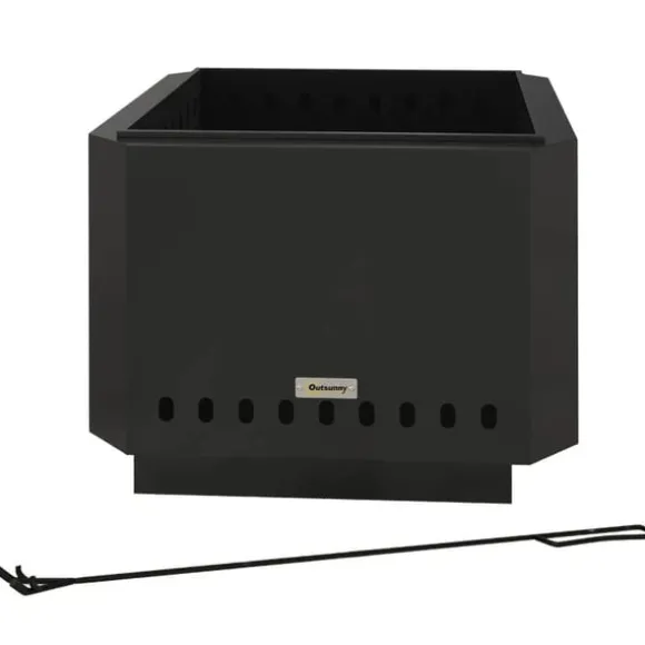 Rootz Fire Pit - Inklusiv poker - Ildtønde - Robust konstruktion - Metal og rustfrit stål - Sort - 48L x 48W x 41H cm