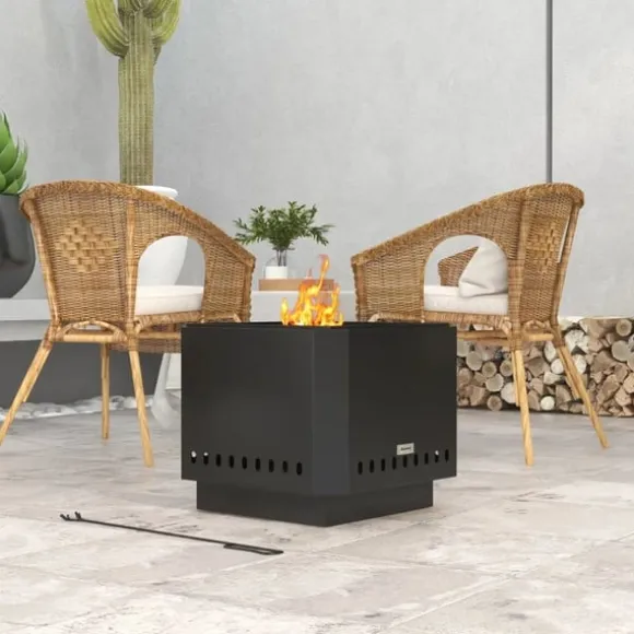 Rootz Fire Pit - Inklusiv poker - Ildtønde - Robust konstruktion - Metal og rustfrit stål - Sort - 48L x 48W x 41H cm