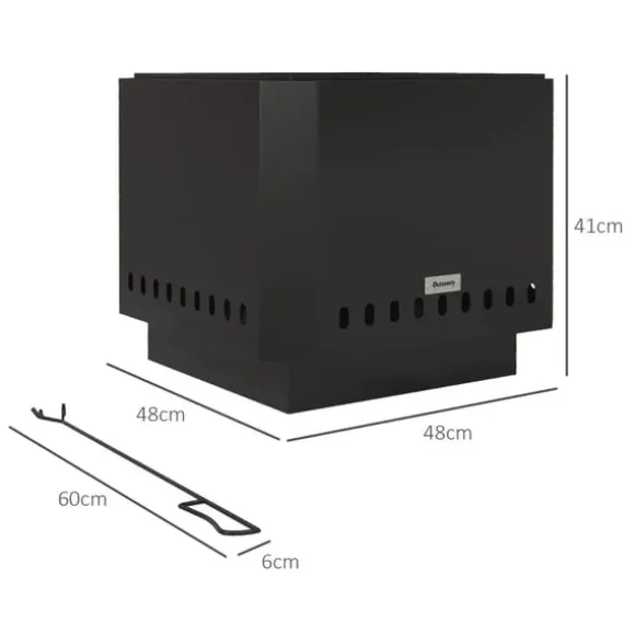 Rootz Fire Pit - Inklusiv poker - Ildtønde - Robust konstruktion - Metal og rustfrit stål - Sort - 48L x 48W x 41H cm